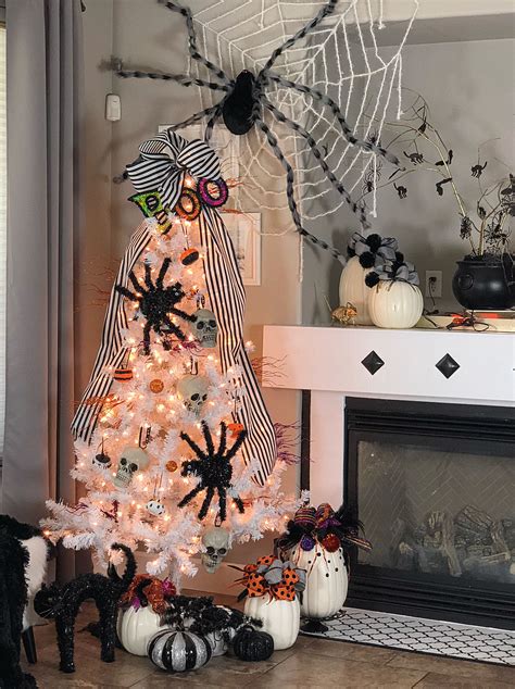 Setting the Mood with a Witch Sculpture and Halloween Tree Ornaments